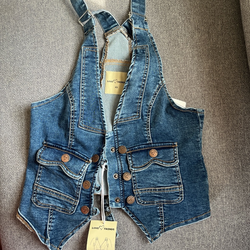 Denim Halter Vest with Button Details